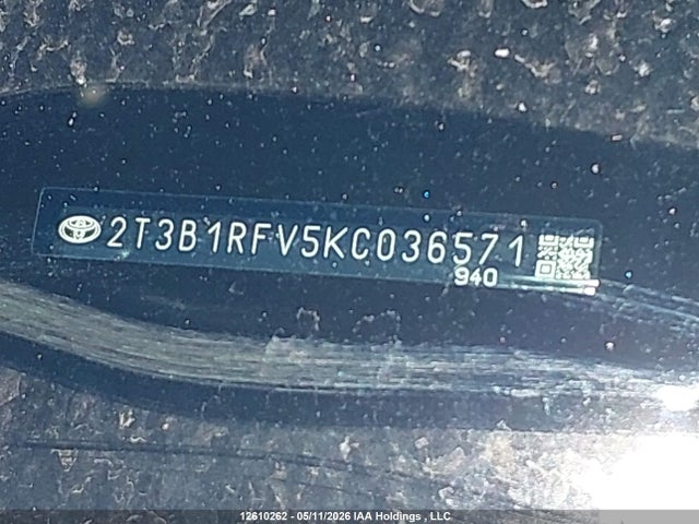 12610262 :رقم المزاد ، 2T3B1RFV5KC036571 vin ، 2019 Toyota Rav4 Le مزاد بيع