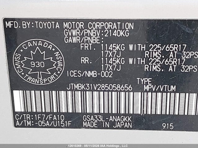 12610269 :رقم المزاد ، JTMBK31V285058656 vin ، 2008 Toyota Rav4 Limited مزاد بيع