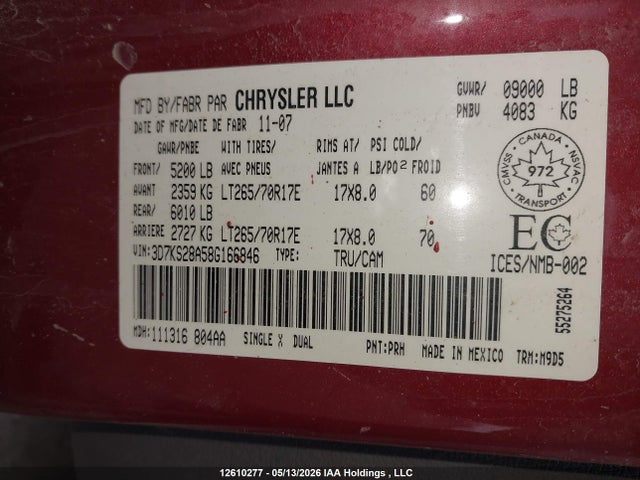 Aukcja sprzedaży 2008 Dodge Ram 2500 Slt/power Wagon, vin: 3D7KS28A58G166846, numer aukcji: 12610277