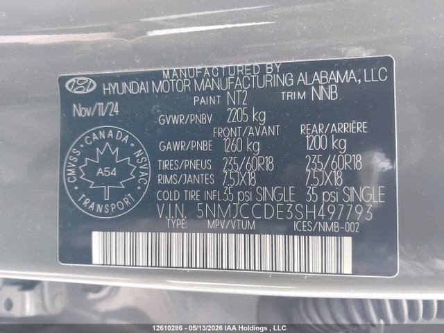 Aukcja sprzedaży 2025 Hyundai Tucson, vin: 5NMJCCDE3SH497793, numer aukcji: 12610286