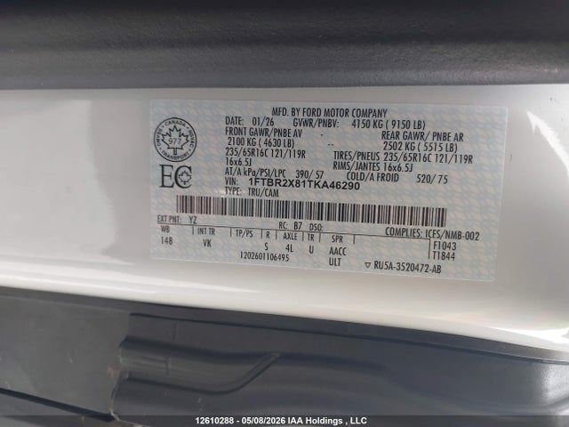Продаж на аукціоні авто 2026 Ford Transit-250 Cargo, vin: 1FTBR2X81TKA46290, номер лоту: 12610288