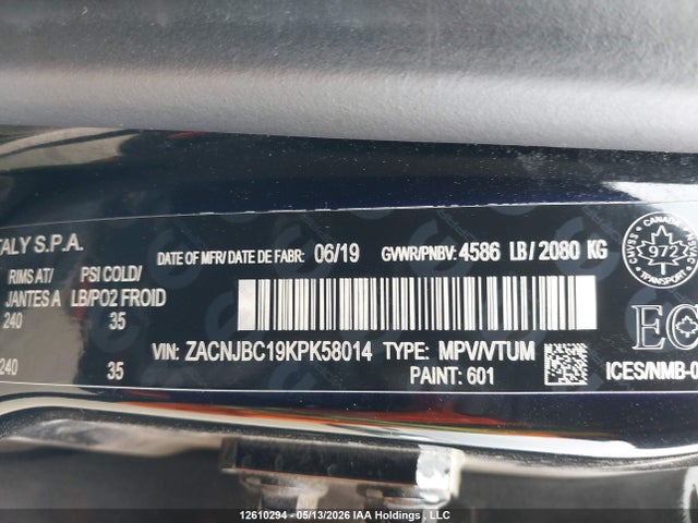 ZACNJBC19KPK58014 Jeep Renegade Trailhawk