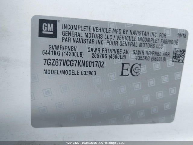 Aukcja sprzedaży 2019 Gmc Savana Cutaway 4500 Van, vin: 7GZ67VCG7KN001702, numer aukcji: 12610320