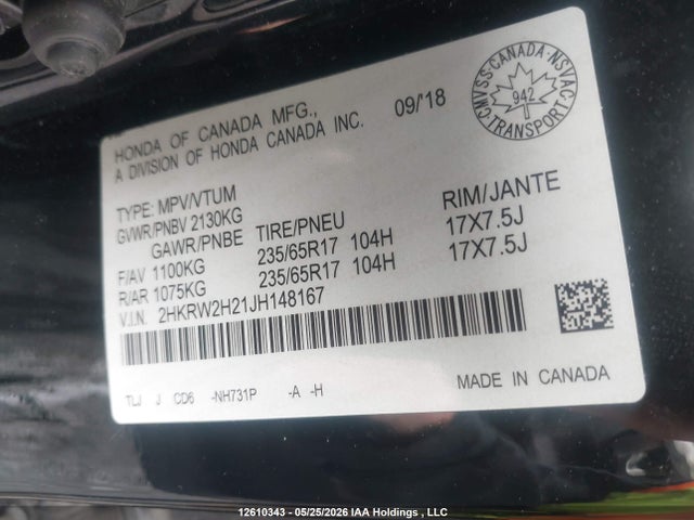 Aukcja sprzedaży 2018 Honda Cr-v Lx, vin: 2HKRW2H21JH148167, numer aukcji: 12610343