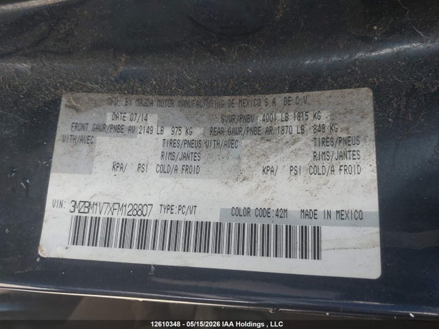 3MZBM1V7XFM128807 Mazda Mazda3 Gs