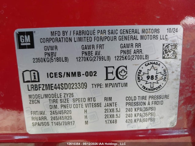 Продаж на аукціоні авто 2025 Buick Envision Avenir Awd, vin: LRBFZME44SD023309, номер лоту: 12610354
