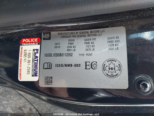 Aukcja sprzedaży 2011 Cadillac Cts, vin: 1G6DL1ED8B0112352, numer aukcji: 12610356