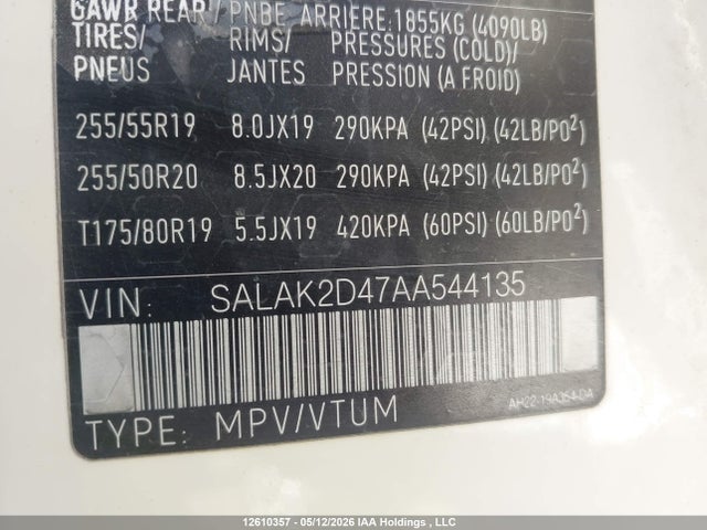 Aukcja sprzedaży 2010 Land Rover Lr4, vin: SALAK2D47AA544135, numer aukcji: 12610357