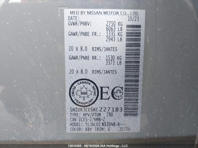 Продажа на аукционе авто 2024 Nissan Pathfinder Sl, vin: 5N1DR3CE6RC227183, номер лота: 12610365
