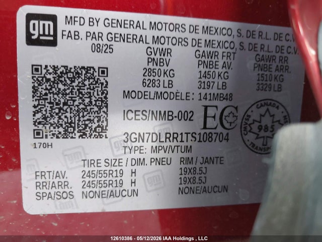 Продажа на аукционе авто 2026 Chevrolet Equinox Ev Lt, vin: 3GN7DLRR1TS108704, номер лота: 12610386