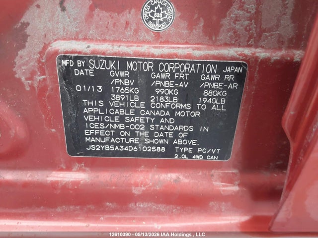 12610390 :رقم المزاد ، JS2YB5A34D6102588 vin ، 2013 Suzuki Sx4 مزاد بيع