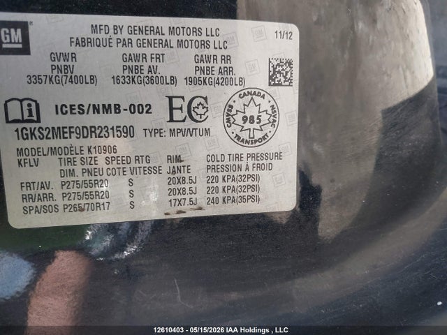 Aukcja sprzedaży 2013 Gmc Yukon Xl Denali Denali, vin: 1GKS2MEF9DR231590, numer aukcji: 12610403