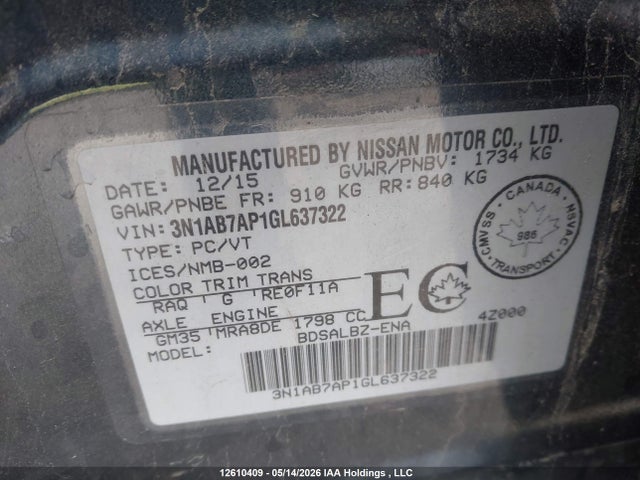 Aukcja sprzedaży 2016 Nissan Sentra, vin: 3N1AB7AP1GL637322, numer aukcji: 12610409
