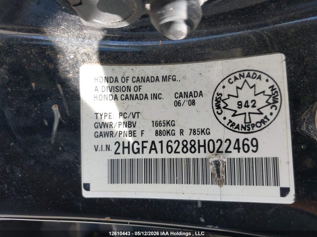 Продаж на аукціоні авто 2008 Honda Civic Dx/dx-a, vin: 2HGFA16288H022469, номер лоту: 12610443