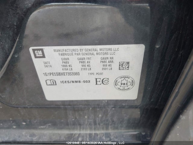 Продажа на аукционе авто 2014 Chevrolet Cruze Lt, vin: 1G1PE5SBXE7353980, номер лота: 12610445