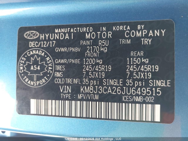 Продажа на аукционе авто 2018 Hyundai Tucson Se 1.6t, vin: KM8J3CA26JU649515, номер лота: 12610446