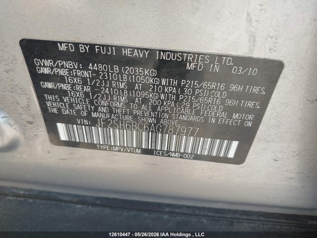 12610447 :رقم المزاد ، JF2SH6BC6AG787977 vin ، 2010 Subaru Forester 2.5 X Sport-tech مزاد بيع