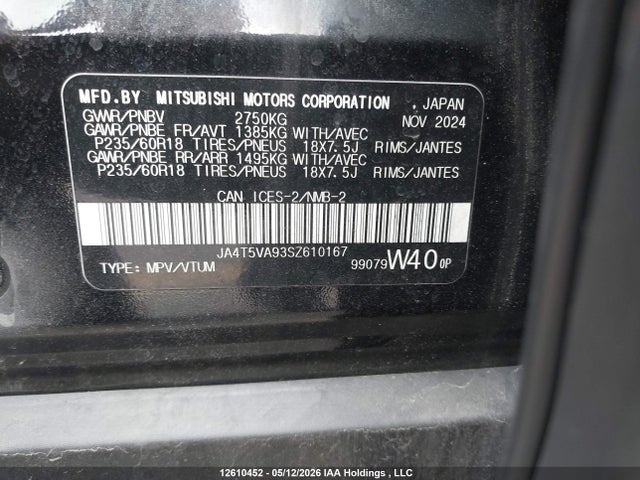 2025 Mitsubishi Outlander Phev მანქანა იყიდება აუქციონზე, vin: JA4T5VA93SZ610167, აუქციონის ნომერი: 12610452