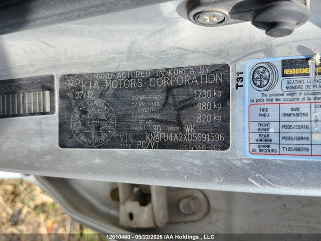 12610460 :رقم المزاد ، KNAFU4A2XD5691596 vin ، 2013 Kia Forte مزاد بيع