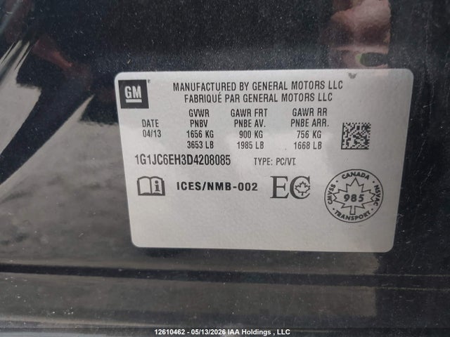 2013 Chevrolet Sonic Lt Auto მანქანა იყიდება აუქციონზე, vin: 1G1JC6EH3D4208085, აუქციონის ნომერი: 12610462