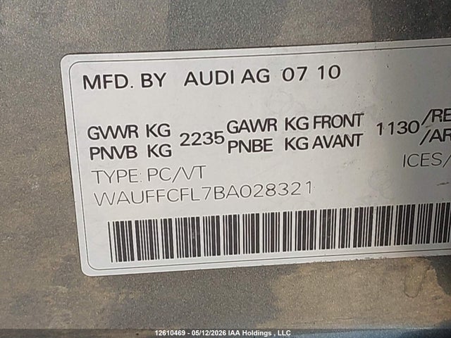12610469 :رقم المزاد ، WAUFFCFL7BA028321 vin ، 2011 Audi A4 Premium Plus مزاد بيع