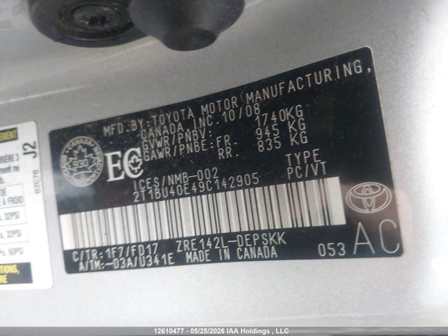 12610477 :رقم المزاد ، 2T1BU40E49C142905 vin ، 2009 Toyota Corolla S/le/xle مزاد بيع