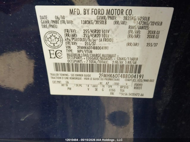 Продажа на аукционе авто 2011 Ford Flex Limited, vin: 2FMHK6DT4BBD04191, номер лота: 12610484