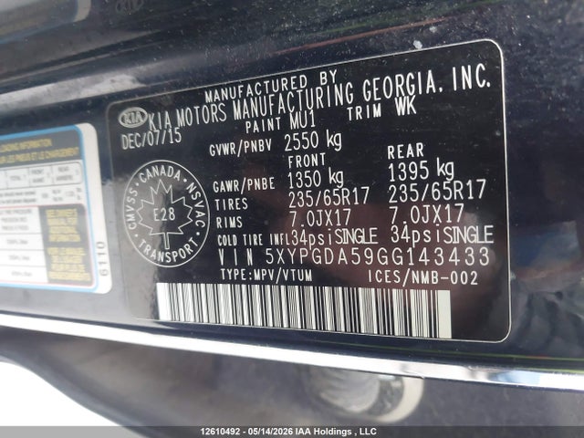 5XYPGDA59GG143433 KIA Sorento Lx/l