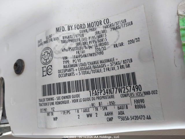 Продажа на аукционе авто 2007 Ford Focus S/se/ses, vin: 1FAFP34N77W257490, номер лота: 12610503