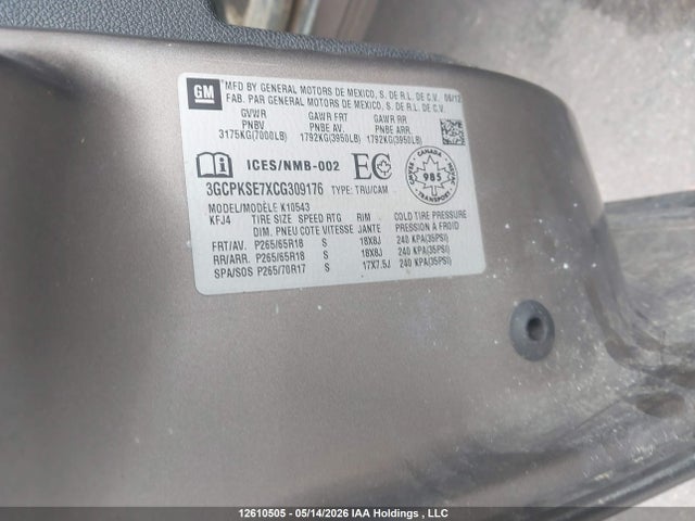 Aukcja sprzedaży 2012 Chevrolet Silverado 1500 Lt, vin: 3GCPKSE7XCG309176, numer aukcji: 12610505