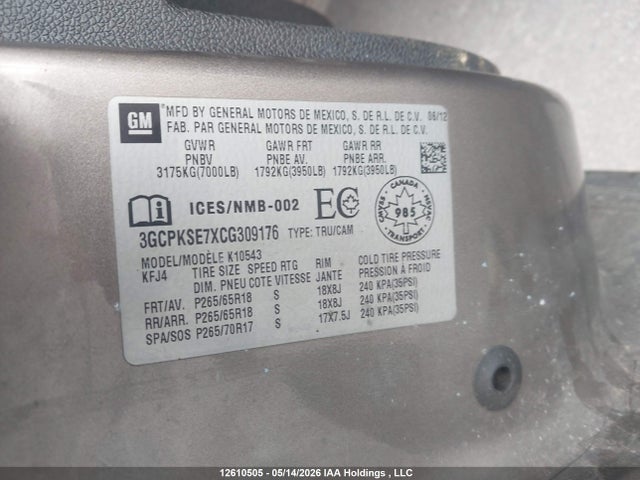 Aukcja sprzedaży 2012 Chevrolet Silverado 1500 Lt, vin: 3GCPKSE7XCG309176, numer aukcji: 12610505
