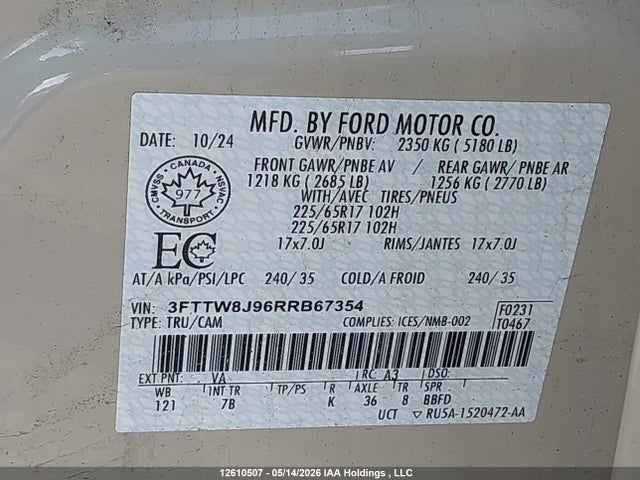 Продаж на аукціоні авто 2024 Ford Maverick Xlt, vin: 3FTTW8J96RRB67354, номер лоту: 12610507