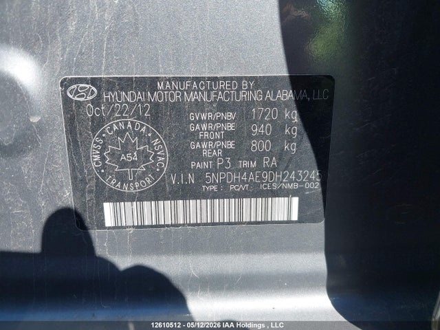 Aukcja sprzedaży 2013 Hyundai Elantra Gls/limited, vin: 5NPDH4AE9DH243245, numer aukcji: 12610512