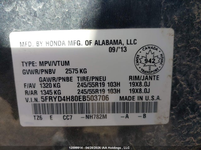 Продажа на аукционе авто 2014 Acura Mdx Advance, vin: 5FRYD4H80EB503706, номер лота: 12599914