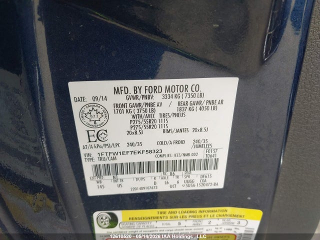 Auction sale of the 2014 Ford F-150 Xlt, vin: 1FTFW1EF7EKF58323, lot number: 12610520