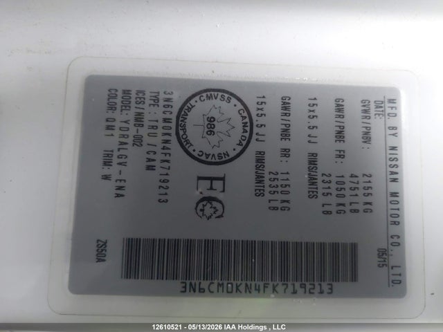 3N6CM0KN4FK719213 Nissan NV200