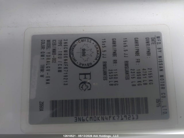 3N6CM0KN4FK719213 Nissan NV200