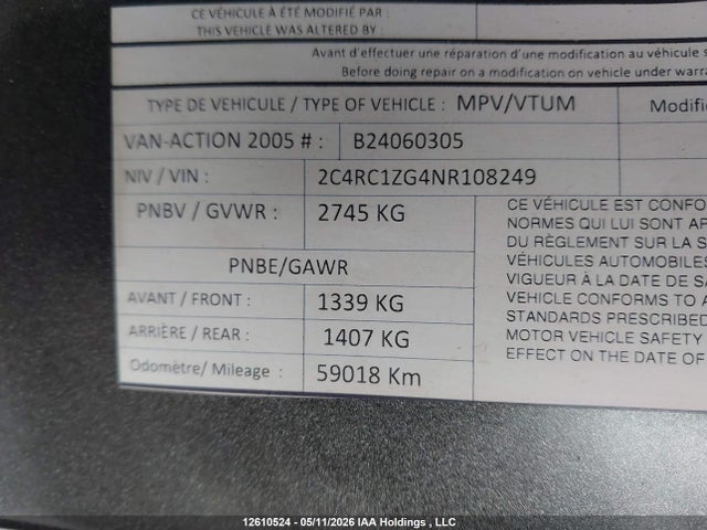 2022 Dodge Grand Caravan მანქანა იყიდება აუქციონზე, vin: 2C4RC1ZG4NR108249, აუქციონის ნომერი: 12610524