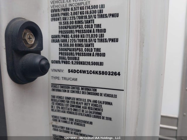 12610541 :رقم المزاد ، 54DC4W1C4KS803264 vin ، 2019 Isuzu Npr Hd مزاد بيع