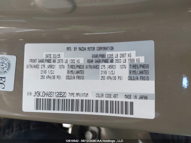 2025 Mazda Cx-70 Plug-in Hybrid Gt მანქანა იყიდება აუქციონზე, vin: JM3KJDHA8S1128520, აუქციონის ნომერი: 12610542