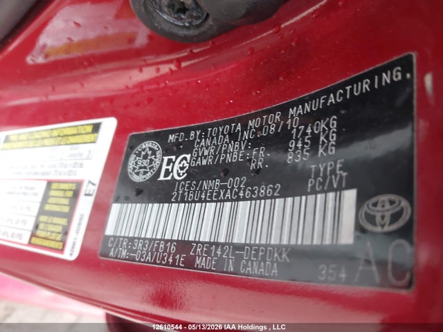 12610544 :رقم المزاد ، 2T1BU4EEXAC463862 vin ، 2010 Toyota Corolla S/le/xle مزاد بيع