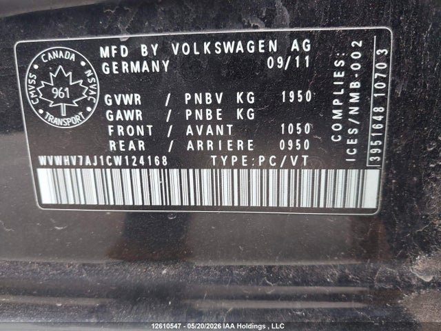 2012 Volkswagen Gti მანქანა იყიდება აუქციონზე, vin: WVWHV7AJ1CW124168, აუქციონის ნომერი: 12610547
