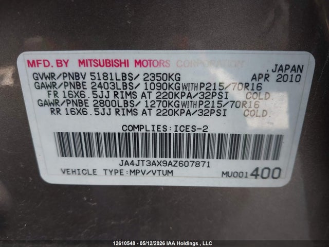 Aukcja sprzedaży 2010 Mitsubishi Outlander, vin: JA4JT3AX9AZ607871, numer aukcji: 12610548