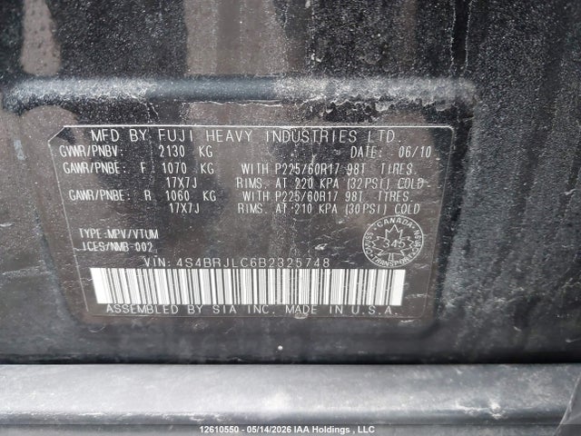 Aukcja sprzedaży 2011 Subaru Legacy Outback, vin: 4S4BRJLC6B2325748, numer aukcji: 12610550