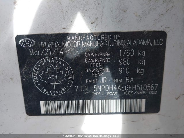 5NPDH4AE6EH510567 Hyundai Elantra Se/sport/limited