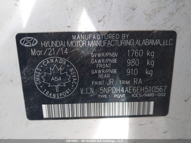 5NPDH4AE6EH510567 Hyundai Elantra Se/sport/limited