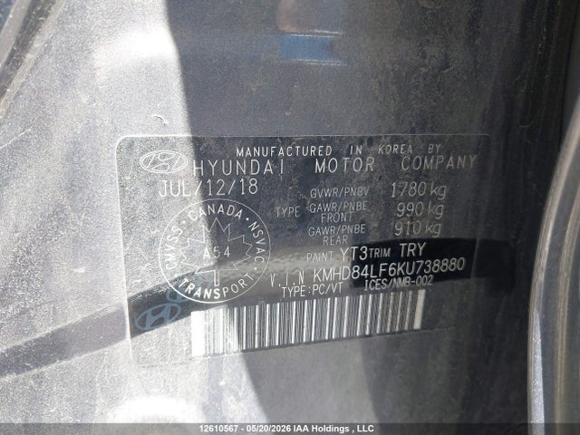 Продаж на аукціоні авто 2019 Hyundai Elantra Preferred, vin: KMHD84LF6KU738880, номер лоту: 12610567
