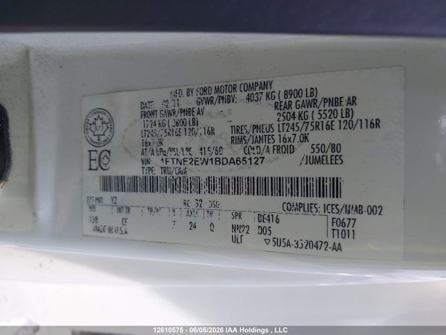 Продажа на аукционе авто 2011 Ford E-250 Commercial, vin: 1FTNE2EW1BDA65127, номер лота: 12610575