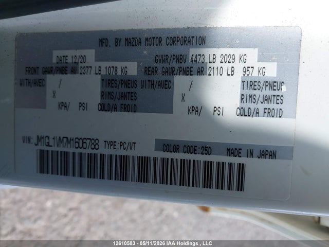2021 Mazda Mazda6 მანქანა იყიდება აუქციონზე, vin: JM1GL1VM7M1606788, აუქციონის ნომერი: 12610583