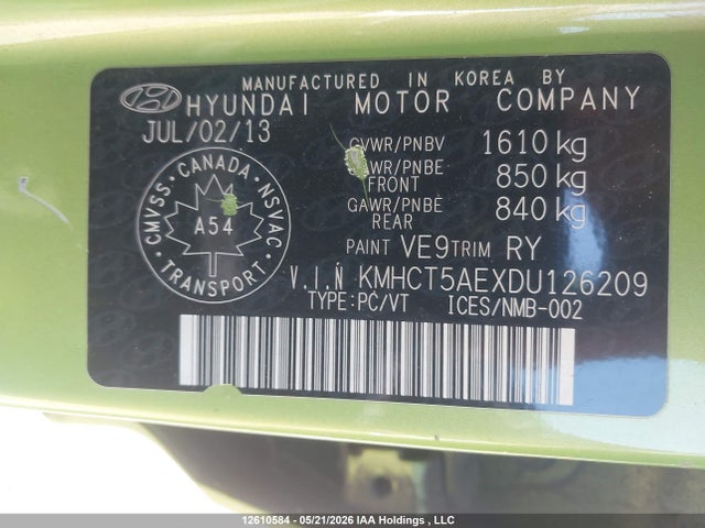 2013 Hyundai Accent Gls/gs მანქანა იყიდება აუქციონზე, vin: KMHCT5AEXDU126209, აუქციონის ნომერი: 12610584